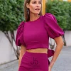 Juan Bernal Vestidos^Top Paloma berenjena